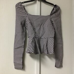 Francesca Miami Peplum Top Size Medium Long Sleeve Sleeve Square Neck Plaid New